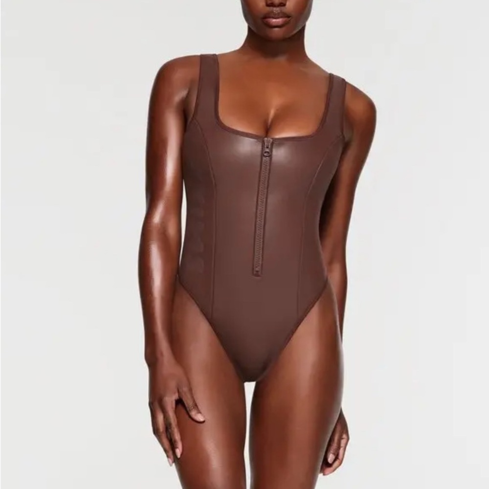 SKIMS Rubberized Scuba Swim Scoop Neck One Piece